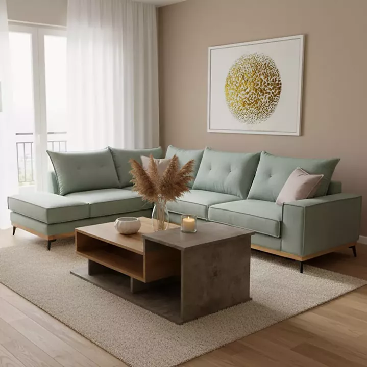 Γωνιακός καναπές δεξιά γωνία Luxury II pakoworld ύφασμα ciel-cream 290x235x95εκ