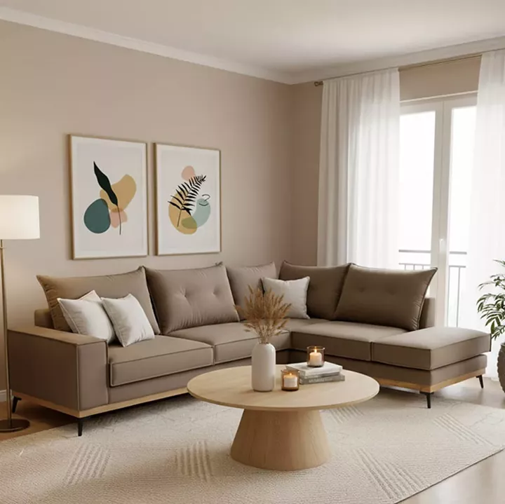 Corner sofa Luxury II pakoworld left corner fabric mocha-cream 290x235x95cm