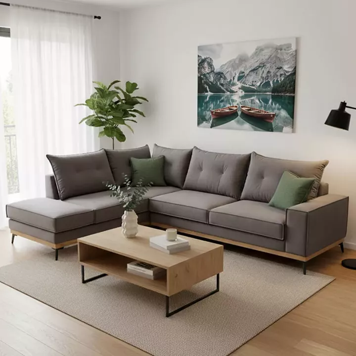 Corner sofa Luxury II pakoworld right corner fabric dark grey-dark green 290x235x95cm