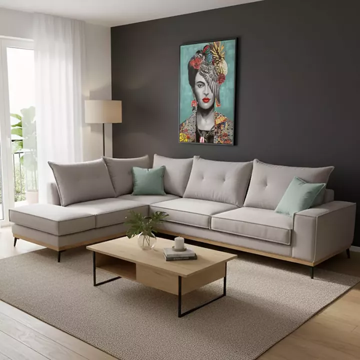 Γωνιακός καναπές δεξιά γωνία Luxury II pakoworld ύφασμα elephant-ciel 290x235x95εκ