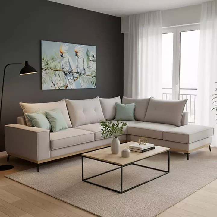 Γωνιακός καναπές αριστερή γωνία Luxury II pakoworld ύφασμα elephant-ciel 290x235x95εκ