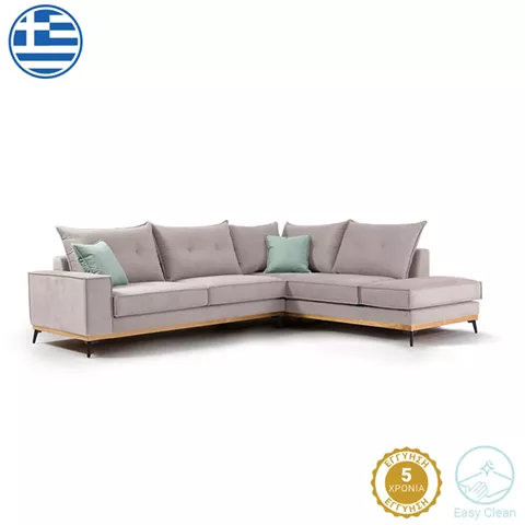 Γωνιακός καναπές αριστερή γωνία Luxury II pakoworld ύφασμα elephant-ciel 290x235x95εκ