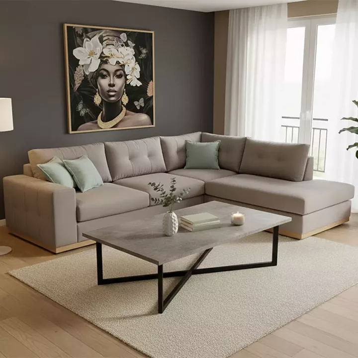 Γωνιακός καναπές αριστερή γωνία Boston pakoworld ύφασμα elephant-ciel 280x225x90εκ