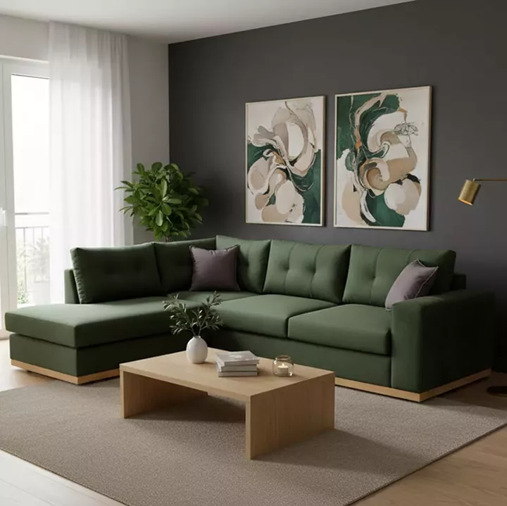 Corner sofa Boston pakoworld right corner fabric dark green-dark grey 280x225x90cm
