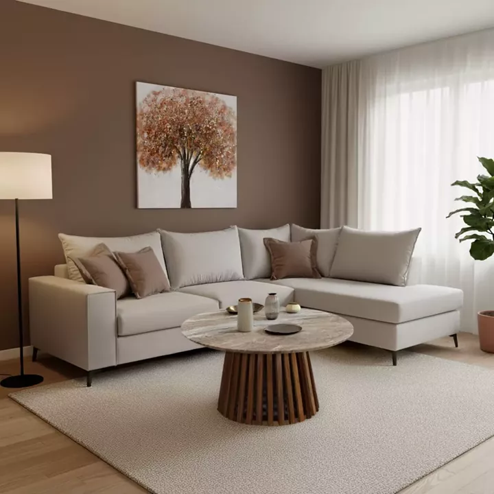 Corner sofa Romantic pakoworld left corner fabric cream-mocha 290x235x95cm