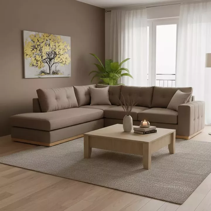 Corner sofa Boston pakoworld right corner fabric mocha-cream 280x225x90cm