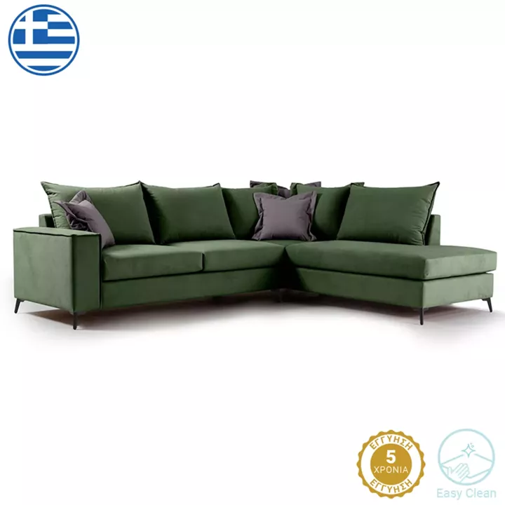 Corner sofa Romantic pakoworld left corner fabric dark green-dark grey 290x235x95cm