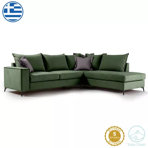 Corner sofa Romantic pakoworld left corner fabric dark green-dark grey 290x235x95cm