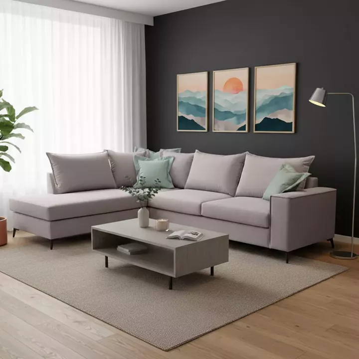 Corner sofa Boston pakoworld right corner fabric elephant-ciel 290x235x95cm