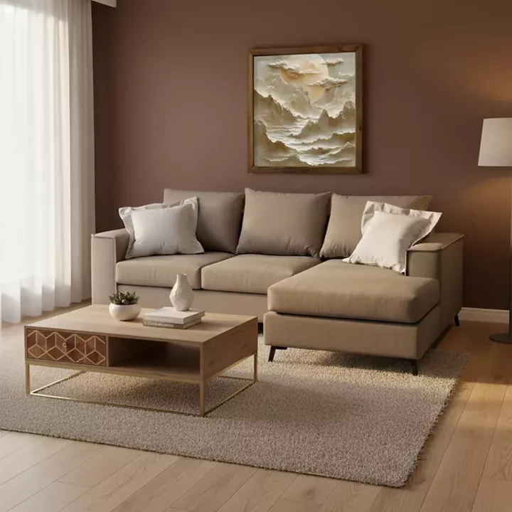 Γωνιακός καναπές Fabulous pakoworld αναστρέψιμος ύφασμα mocha-cream 240x165x95εκ