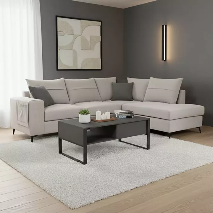 Left corner sofa Montana pakoworld light grey fabric-grey cushions 275x215x93cm