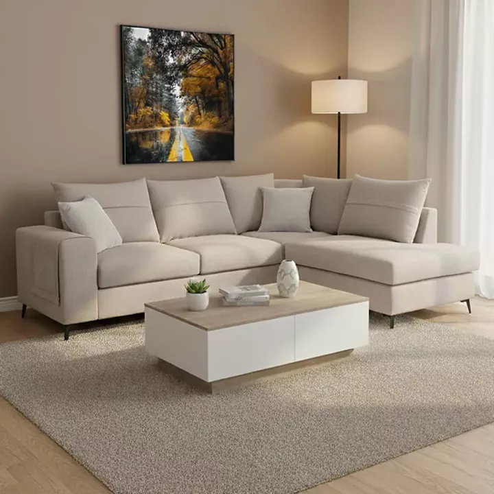 Left corner sofa Montana pakoworld grey-beige fabric-light grey cushions 275x215x93cm