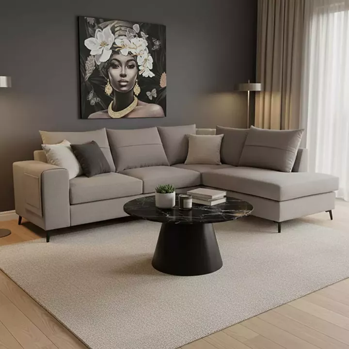 Γωνιακός καναπές αριστερή γωνία Montana pakoworld γκρι ύφασμα με μαξιλάρια σε απόχρωση ανοιχτό γκρι 275x215x93εκ