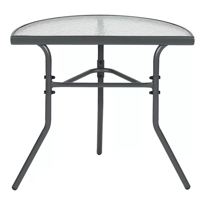 Τραπέζι ημικυκλικό Bion pakoworld γυαλί-μέταλλο σε ανθρακί απόχρωση 70x40x65εκ