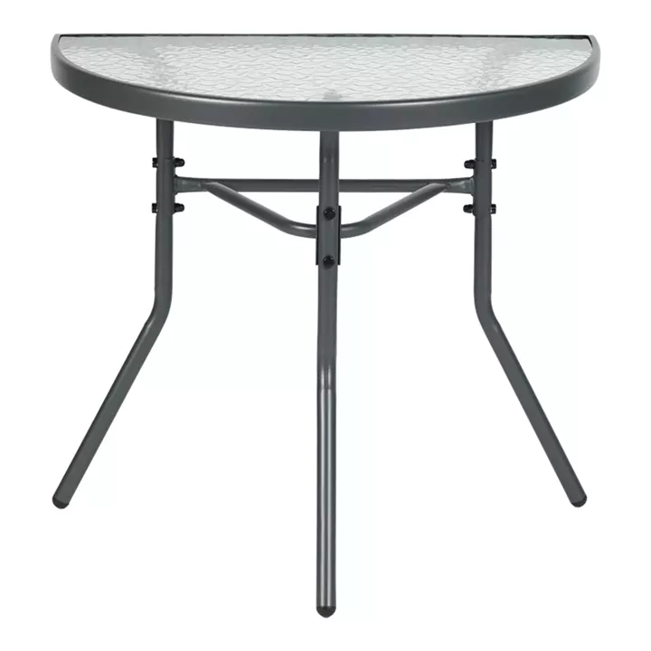 Τραπέζι ημικυκλικό Bion pakoworld γυαλί-μέταλλο σε ανθρακί απόχρωση 70x40x65εκ