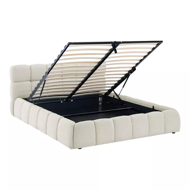 Κρεβάτι Jeby pakoworld ύφασμα σε κρεμ απόχρωση με αποθηκευτικό χώρο 160x200εκ