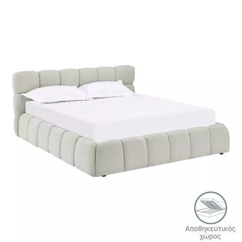 Κρεβάτι Jeby pakoworld ύφασμα σε κρεμ απόχρωση με αποθηκευτικό χώρο 160x200εκ