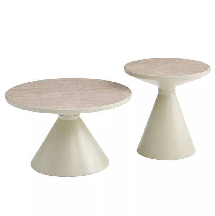 SET 2PCS COFFEE TABLES LYNX HM18316.94 B' RATED--METAL & SINTERED STONE TOP