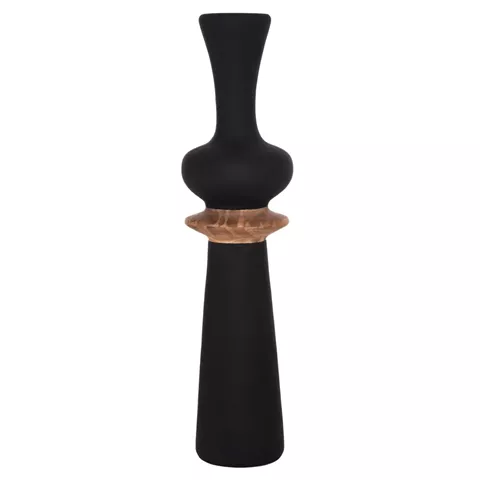 DECORATIVE FLOOR VASE NEBULA HM4660.01L FIBER CEMENT IN BLACK--TEAK WOOD Φ45x172Hcm.