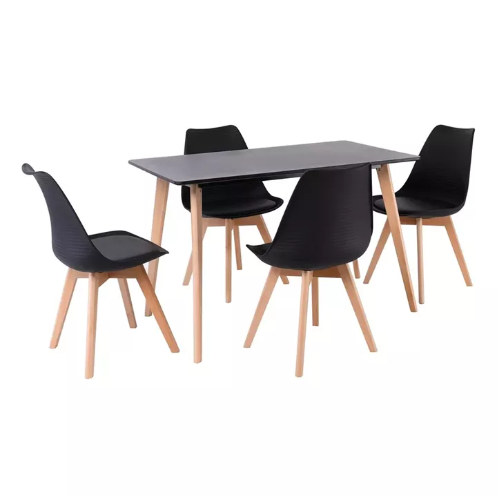 MARTIN Set Τραπεζαρία: Τραπέζι + 4 Καρέκλες, MDF Μαύρο - Οξιά Φυσικό, PP Μαύρο