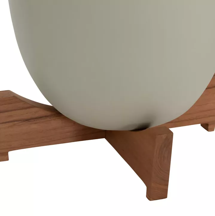 PLANTERS (POTS) 2PCS SET SEON HM4686.09 TERRACOTTA IN WHITE & GREEN--TEAK STANDS