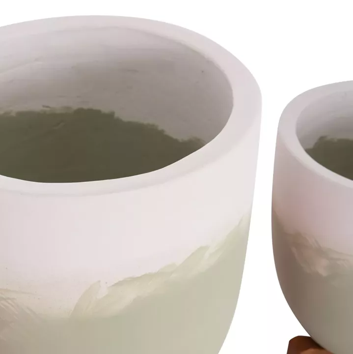 PLANTERS (POTS) 2PCS SET SEON HM4686.09 TERRACOTTA IN WHITE & GREEN--TEAK STANDS