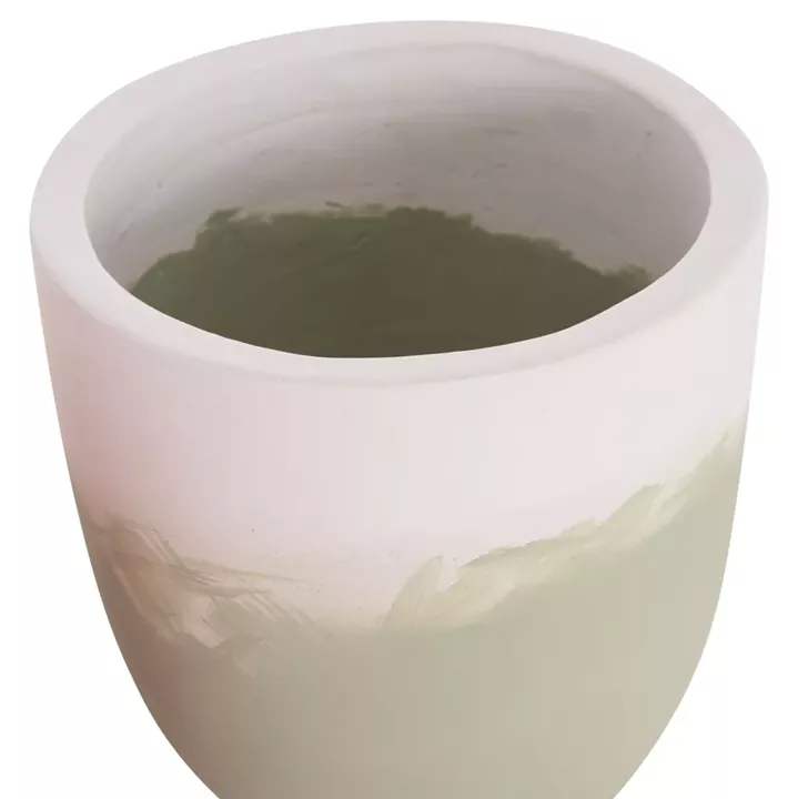 PLANTERS (POTS) 2PCS SET SEON HM4686.09 TERRACOTTA IN WHITE & GREEN--TEAK STANDS