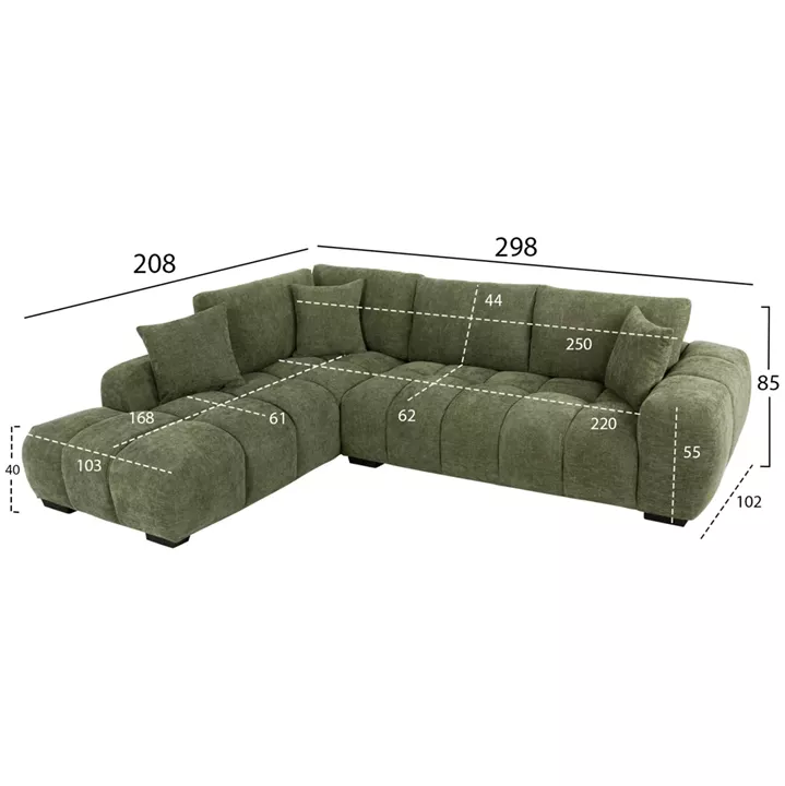 ΚΑΝΑΠΕΣ ΓΩΝΙΑ (ΑΡΙΣΤΕΡΗ) COVEN HM3266.14L ΠΡΑΣΙΝΟ ΥΦΑΣΜΑ 298x102-208x85Υεκ.