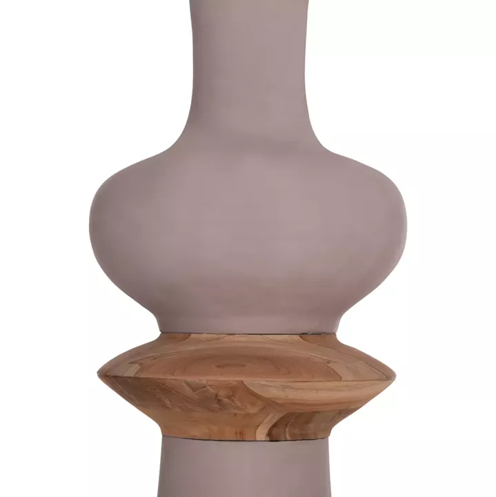 DECORATIVE FLOOR VASE NEBULA HM4660.05L FIBER CEMENT IN TAUPE--TEAK WOOD Φ45x172Hcm.