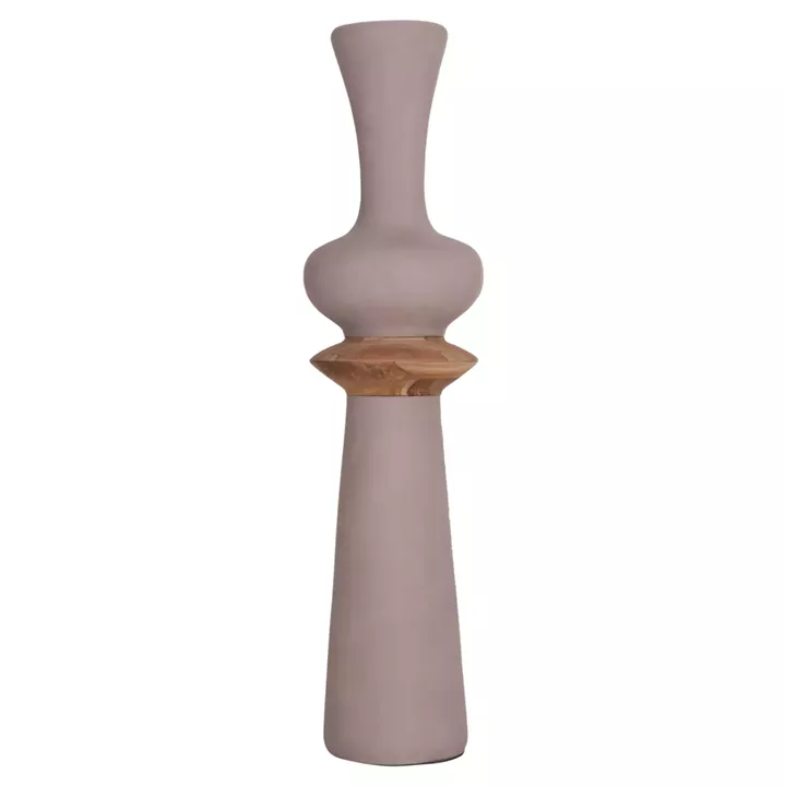 DECORATIVE FLOOR VASE NEBULA HM4660.05L FIBER CEMENT IN TAUPE--TEAK WOOD Φ45x172Hcm.