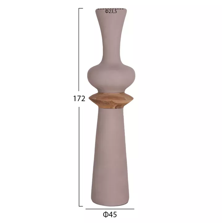 DECORATIVE FLOOR VASE NEBULA HM4660.05L FIBER CEMENT IN TAUPE--TEAK WOOD Φ45x172Hcm.