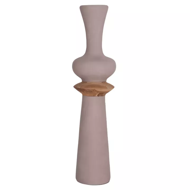 DECORATIVE FLOOR VASE NEBULA HM4660.05L FIBER CEMENT IN TAUPE--TEAK WOOD Φ45x172Hcm.