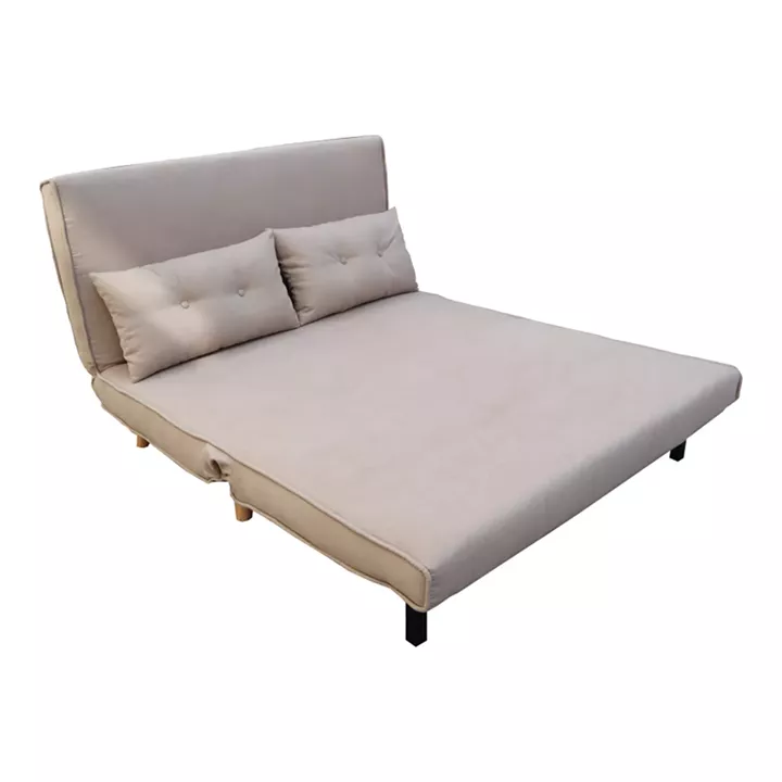 Josuane I sofa-bed pakoworld two-seater beige fabric and natural wood leg 122x80x81cm