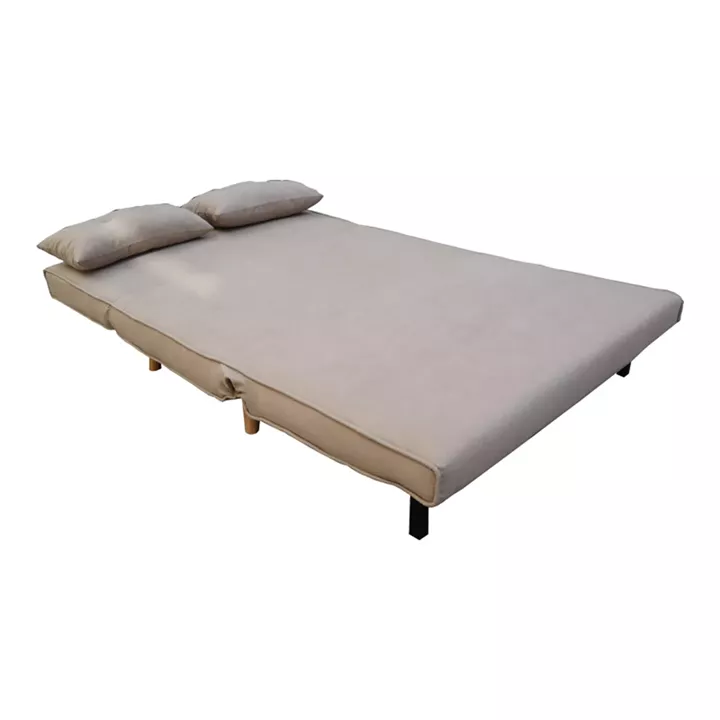 Josuane I sofa-bed pakoworld two-seater beige fabric and natural wood leg 122x80x81cm