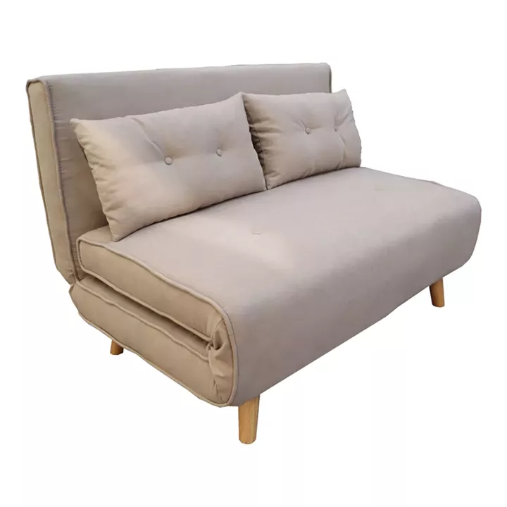 Josuane I sofa-bed pakoworld two-seater beige fabric and natural wood leg 122x80x81cm