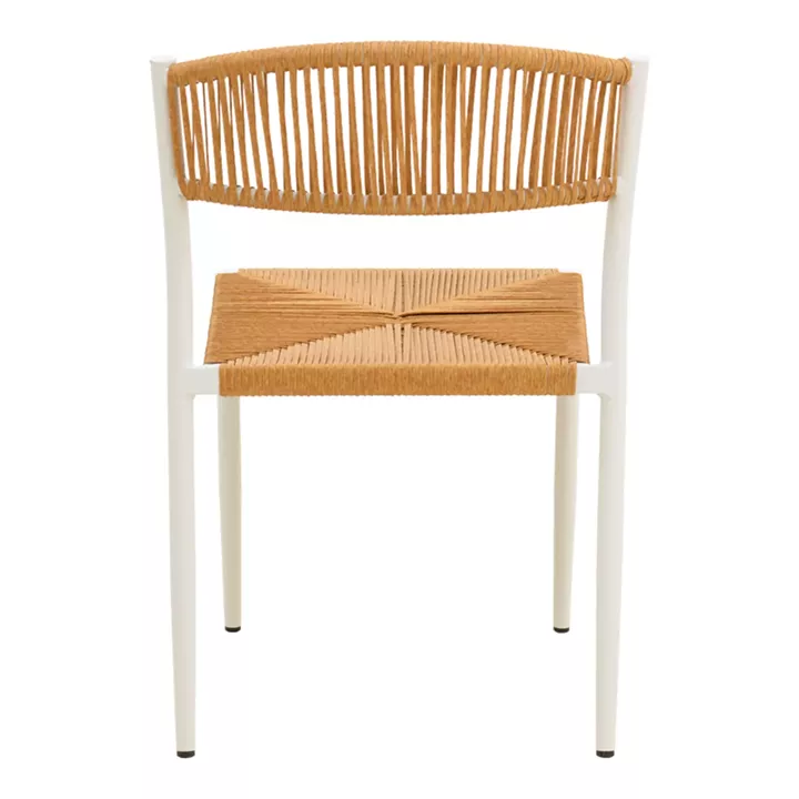 Καρέκλα Cura pakoworld στοιβαζόμενη αλουμίνιο σε λευκή -pe rattan σε φυσική απόχρωση 53x59x78εκ