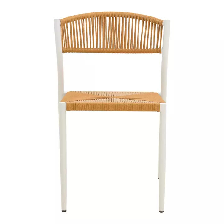 Καρέκλα Cura pakoworld στοιβαζόμενη αλουμίνιο σε λευκή -pe rattan σε φυσική απόχρωση 53x59x78εκ