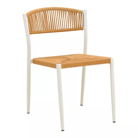 Καρέκλα Cura pakoworld στοιβαζόμενη αλουμίνιο σε λευκή -pe rattan σε φυσική απόχρωση 53x59x78εκ