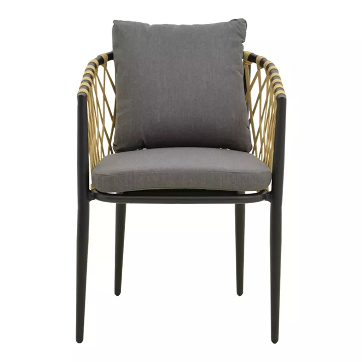 Πολυθρόνα Peluxe pakoworld αλουμίνιο ανθρακί-pe σχοινί φυσικό-μαξιλάρια γκρι 57x60x78εκ