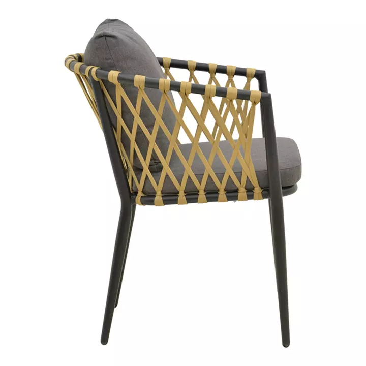 Πολυθρόνα Peluxe pakoworld αλουμίνιο ανθρακί-pe σχοινί φυσικό-μαξιλάρια γκρι 57x60x78εκ