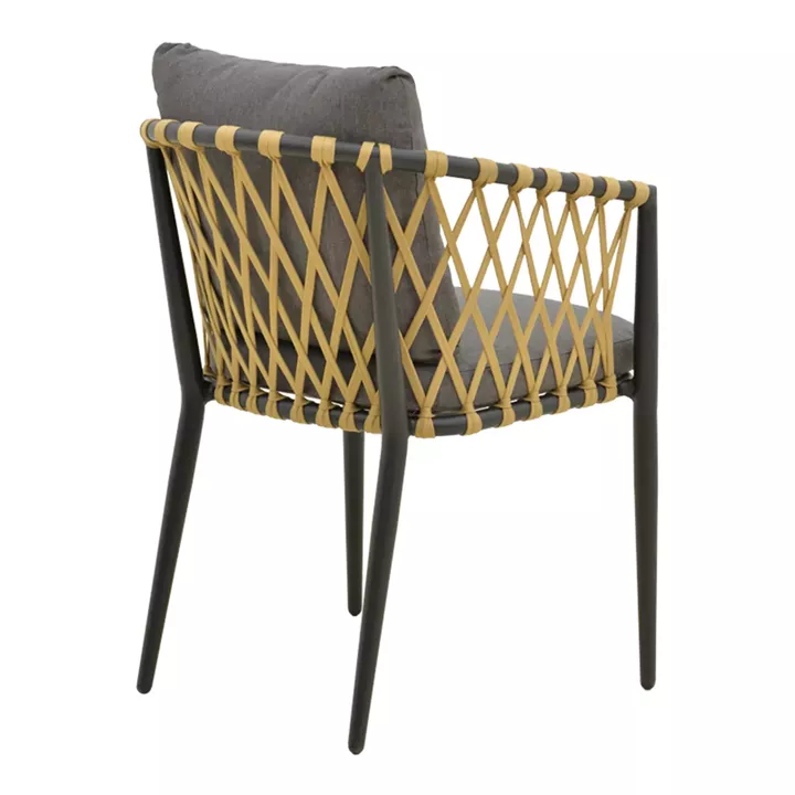 Πολυθρόνα Peluxe pakoworld αλουμίνιο ανθρακί-pe σχοινί φυσικό-μαξιλάρια γκρι 57x60x78εκ