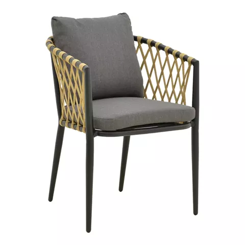 Πολυθρόνα Peluxe pakoworld αλουμίνιο ανθρακί-pe σχοινί φυσικό-μαξιλάρια γκρι 57x60x78εκ