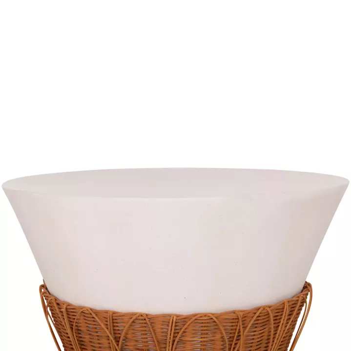 ΤΡΑΠΕΖΙ ΣΑΛΟΝΙΟΥ PERRAL HM18164.02L FIBER CEMENT ΛΕΥΚΟ-ΦΥΣΙΚΟ RATTAN--Φ55x45Υεκ