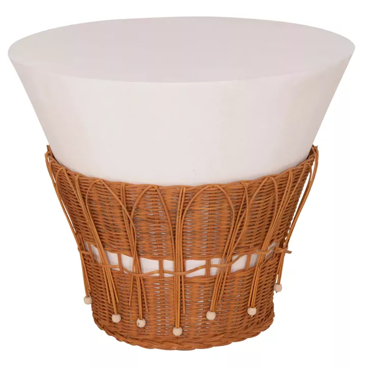 ΤΡΑΠΕΖΙ ΣΑΛΟΝΙΟΥ PERRAL HM18164.02L FIBER CEMENT ΛΕΥΚΟ-ΦΥΣΙΚΟ RATTAN--Φ55x45Υεκ