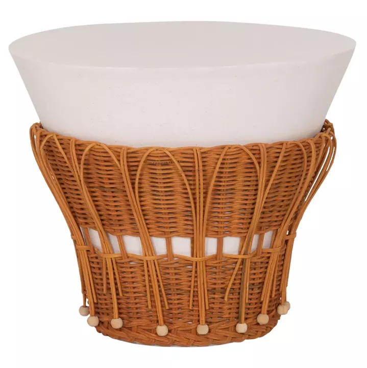 ΤΡΑΠΕΖΙ ΒΟΗΘΗΤΙΚΟ PERRAL HM18164.02S FIBER CEMENT ΛΕΥΚΟ-ΦΥΣΙΚΟ RATTAN--Φ42x36Υεκ