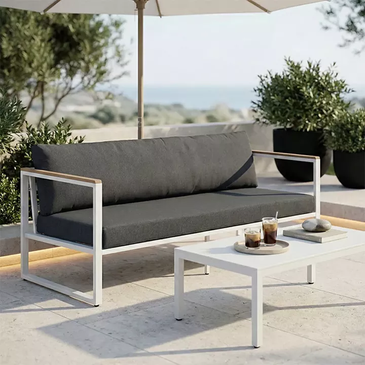 Καναπές τριθέσιος Aurelio pakoworld μεταλλικός σε λευκή -μαξιλάρια σε ανθρακί απόχρωση 192x74x63εκ