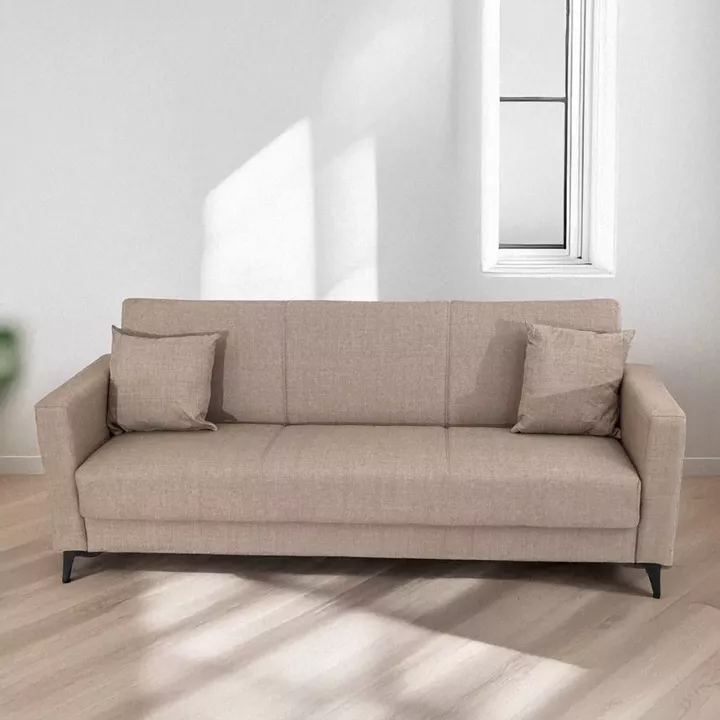 Artekko Pixie Μπεζ Τριθέσιος Καναπές Κρεβάτι με Αποθηκευτικό Χώρο (205x80x85)cm Κρεβάτι (180x100x45)cm