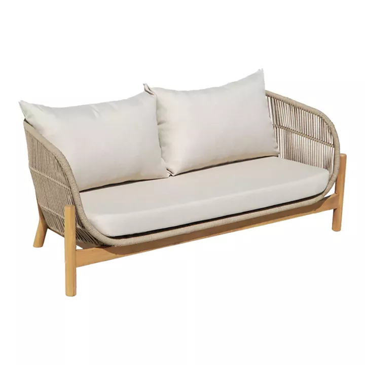 Καναπές 2θέσιος Verilan pakoworld μασίφ ξύλο ακακίας-ύφασμα σε φυσική-μπεζ απόχρωση 163x77x70εκ