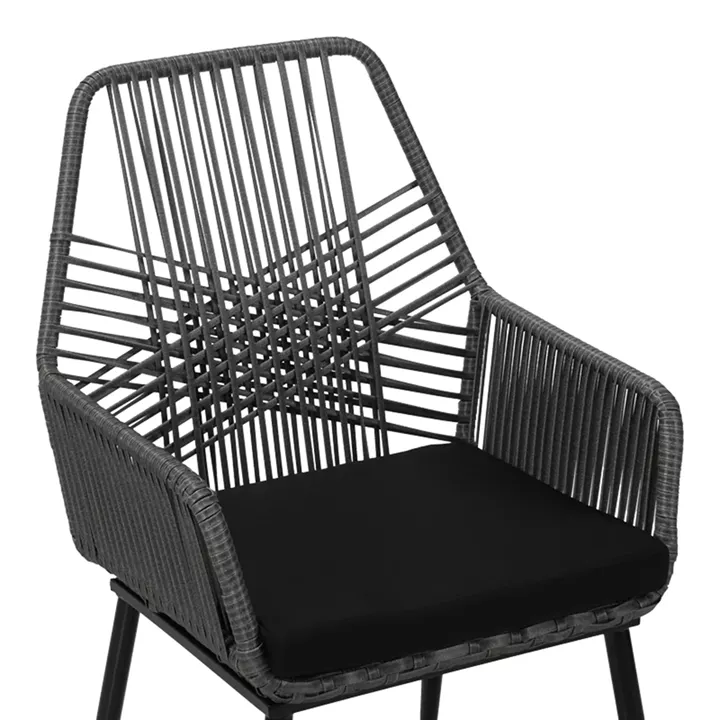 Πολυθρόνα Tanish pakoworld pe rattan σε γκρι απόχρωση με μαύρα μεταλλικά πόδια 58x58.5x87εκ