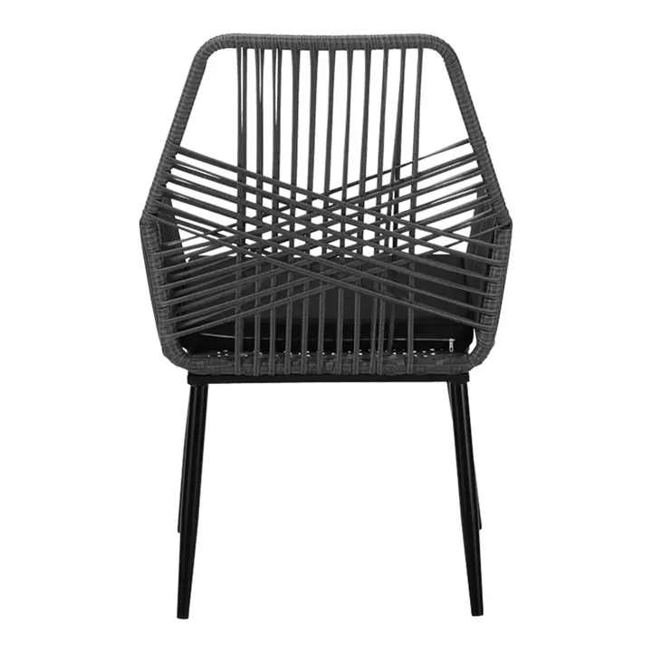 Πολυθρόνα Tanish pakoworld pe rattan σε γκρι απόχρωση με μαύρα μεταλλικά πόδια 58x58.5x87εκ